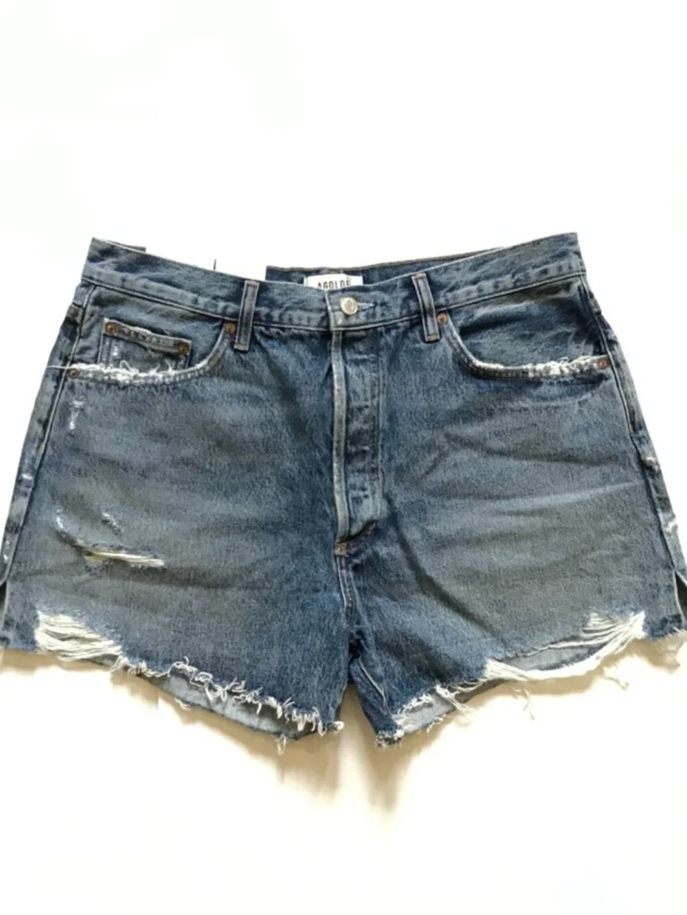 NWT Agolde Dee Vintage High Rise Cut Off Denim Jean Shorts Womens 32 Blue NEW